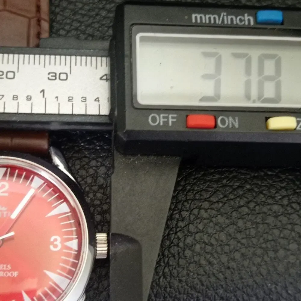 Vintage 1983 Fortis Manual Mens Silver Watch W/Leather Strap & Red accents